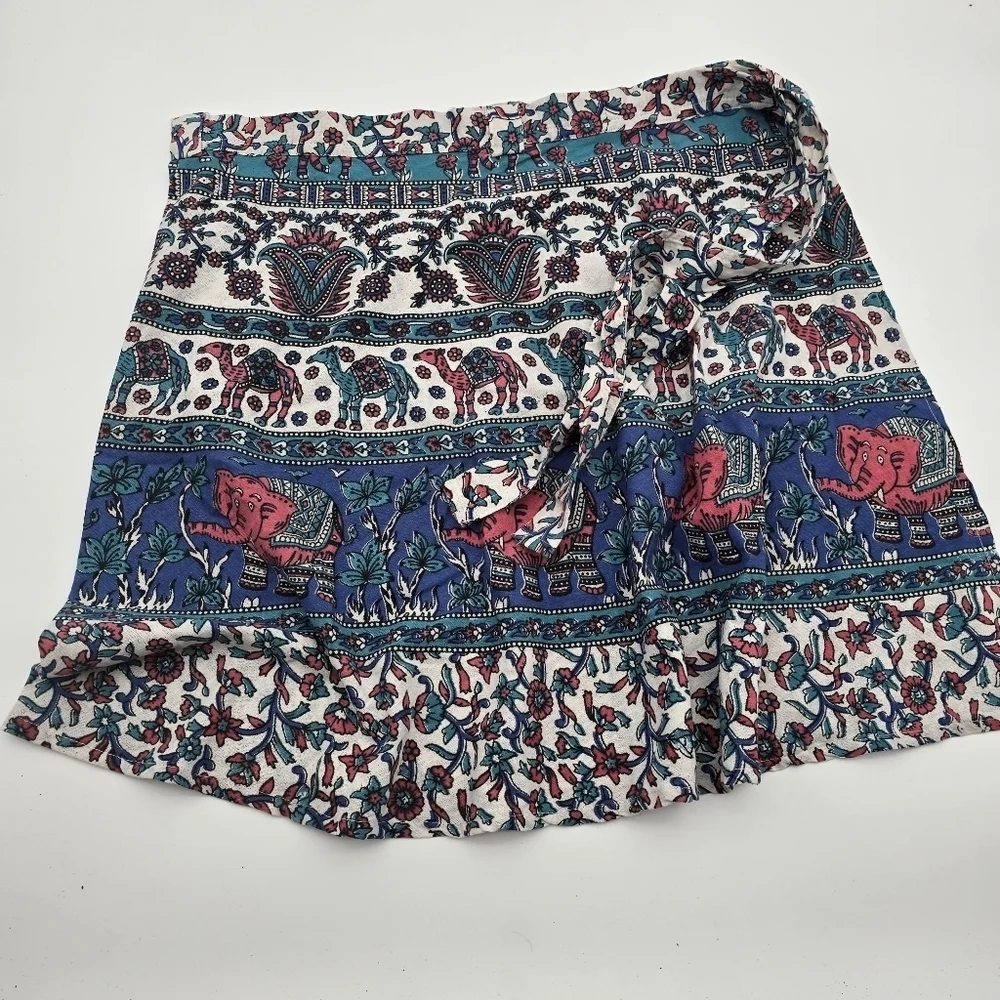 Vintage Half Apron 2X 3X Blue Pink White Elephant Camel Floral Paisley Indian